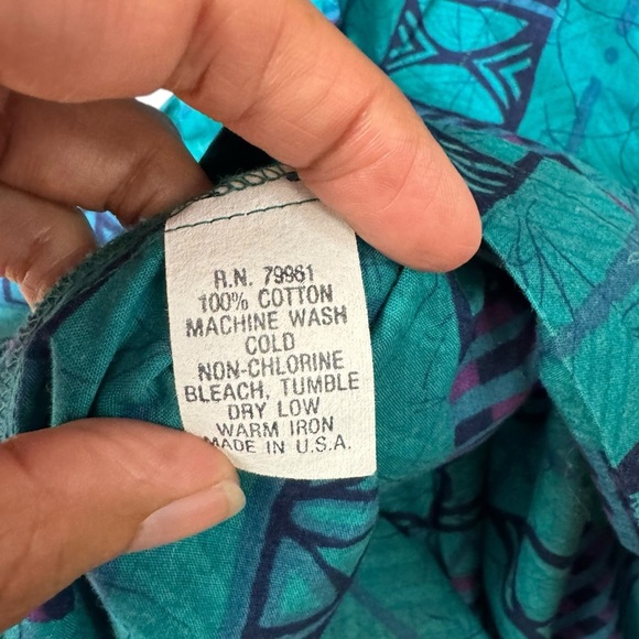 Vintage Orvis Mixed Print Teal Purple Midi Dress Size 10 Cotton USA Made Modest - Picture 9 of 11